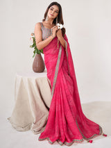 Women's Georgette Pink Embellished Designer Saree With Blouse Piece