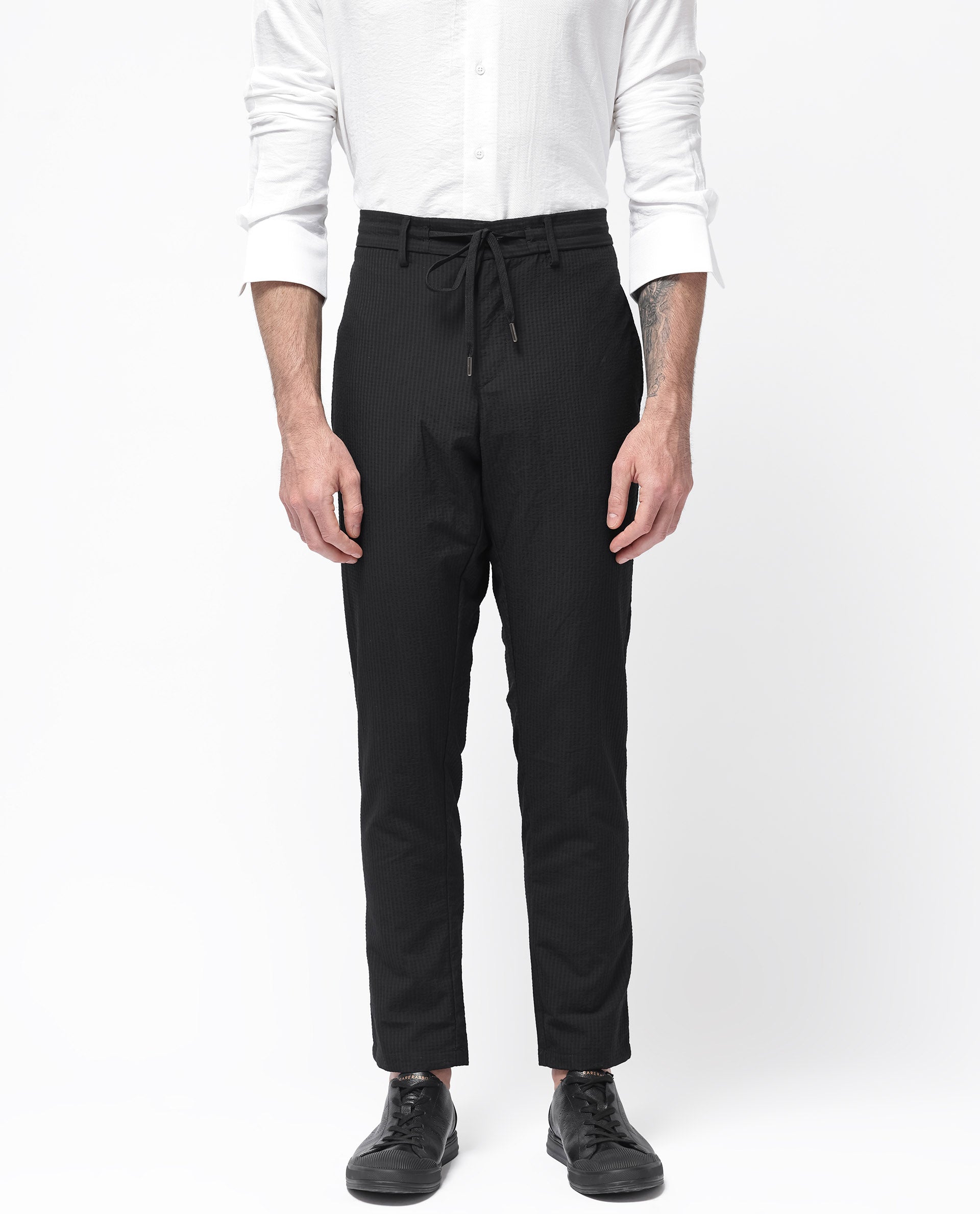 Men's Black Casual Regular Fit Solid Trouser