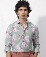 Men's Green Casual Regular Fit Printed Full Sleeves Shirt