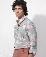 Men's Green Casual Regular Fit Printed Full Sleeves Shirt