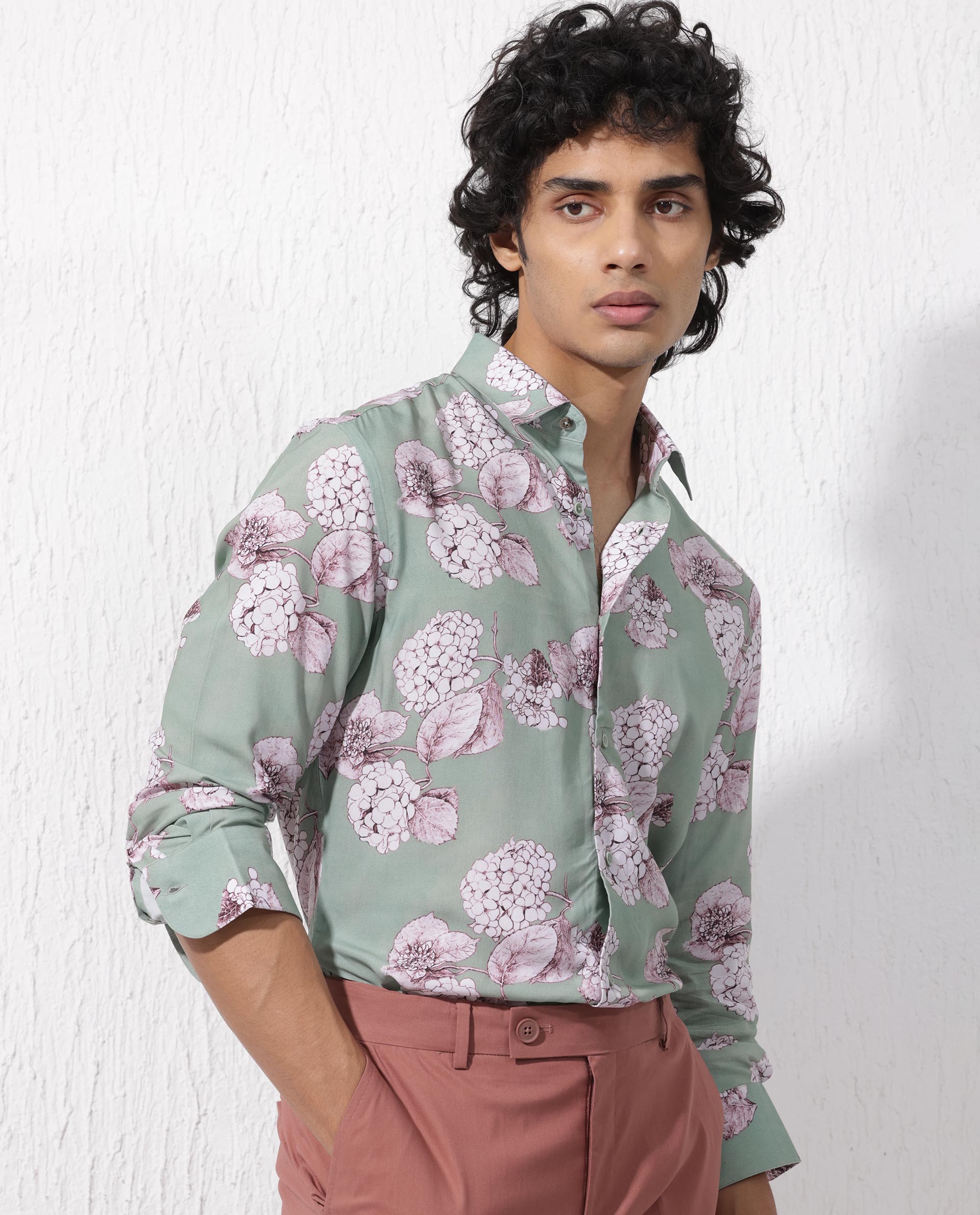 Men's Green Casual Regular Fit Printed Full Sleeves Shirt