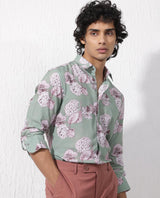Men's Green Casual Regular Fit Printed Full Sleeves Shirt