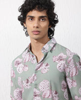 Men's Green Casual Regular Fit Printed Full Sleeves Shirt