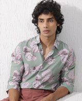 Men's Green Casual Regular Fit Printed Full Sleeves Shirt
