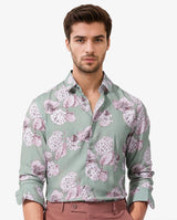 Men's Green Casual Regular Fit Printed Full Sleeves Shirt