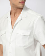 Men's White Casual Regular Fit Solid Half Sleeves Shirt