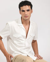 Men's White Casual Regular Fit Solid Half Sleeves Shirt