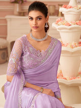 Women's Chiffon Purple Embellished Designer Saree with Blouse Piece