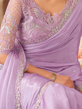 Women's Chiffon Purple Embellished Designer Saree with Blouse Piece