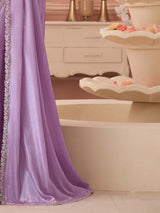 Women's Chiffon Purple Embellished Designer Saree with Blouse Piece