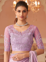 Women's Chiffon Purple Embellished Designer Saree with Blouse Piece