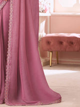 Women's Georgette Pink Embellished Designer Saree with Blouse Piece
