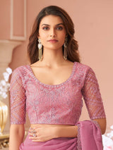 Women's Georgette Pink Embellished Designer Saree with Blouse Piece