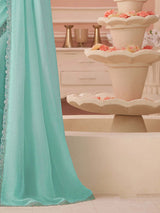 Women's Georgette Blue Embellished Designer Saree with Blouse Piece