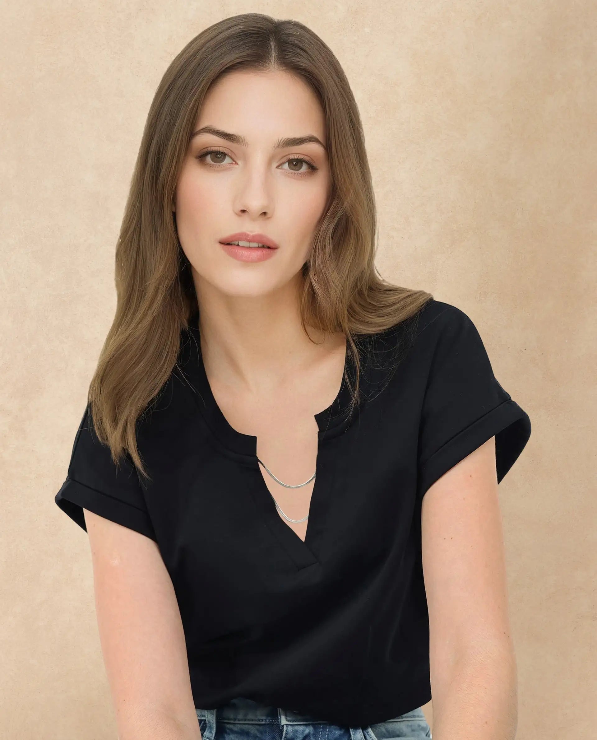 Women's Black Casual Half Sleeves Top