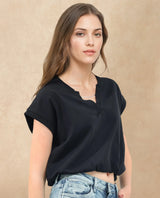 Women's Black Casual Half Sleeves Top