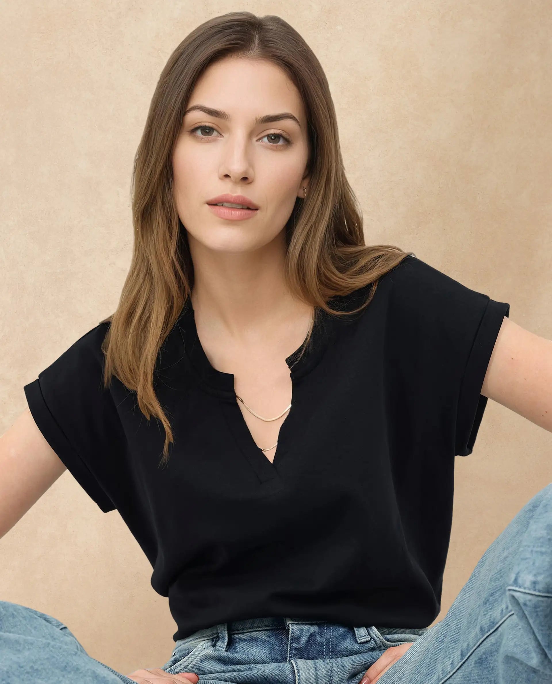 Women's Black Casual Half Sleeves Top