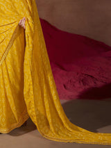 Women's Chiffon Yellow Embellished Designer Saree with Blouse Piece