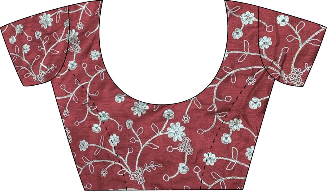 Women's Chiffon Red Embellished Designer Saree with Blouse Piece
