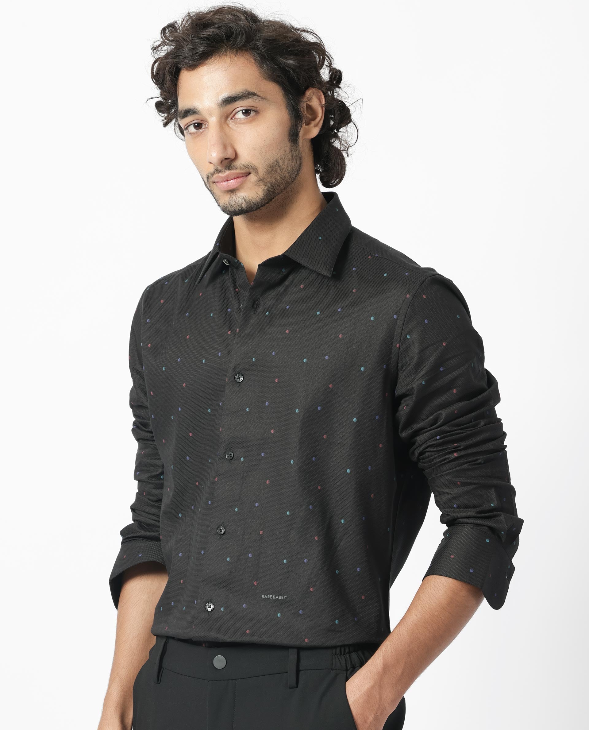 Men's Black Casual Regular Fit Printed Full Sleeves Shirt