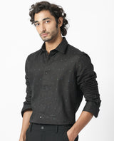 Men's Black Casual Regular Fit Printed Full Sleeves Shirt
