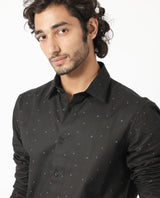 Men's Black Casual Regular Fit Printed Full Sleeves Shirt