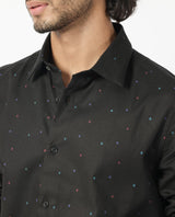 Men's Black Casual Regular Fit Printed Full Sleeves Shirt