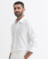 Men's White Casual Regular Fit Printed Full Sleeves Shirt