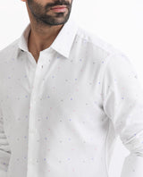 Men's White Casual Regular Fit Printed Full Sleeves Shirt