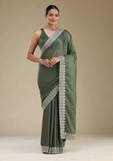 Women's Green Zariwork Satin Saree