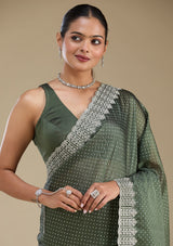 Women's Green Zariwork Satin Saree