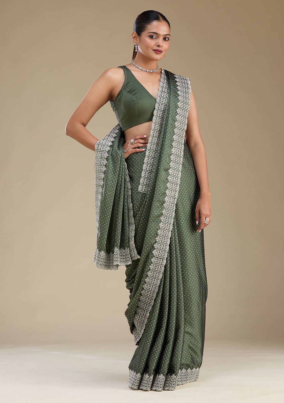 Women's Green Zariwork Satin Saree