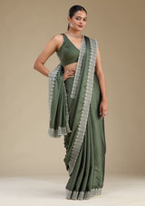 Women's Green Zariwork Satin Saree