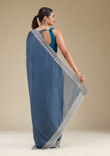 Women's Peacock Blue Zariwork Satin Saree