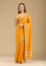 Women's Mustard Zariwork - Gold Soft Raw Silk Saree