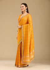 Women's Mustard Zariwork - Gold Soft Raw Silk Saree