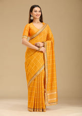 Women's Mustard Zariwork - Gold Soft Raw Silk Saree