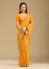 Women's Mustard Zariwork - Gold Soft Raw Silk Saree