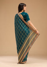 Women's Peacock Blue Gold Zariwork Soft Raw Silk Saree