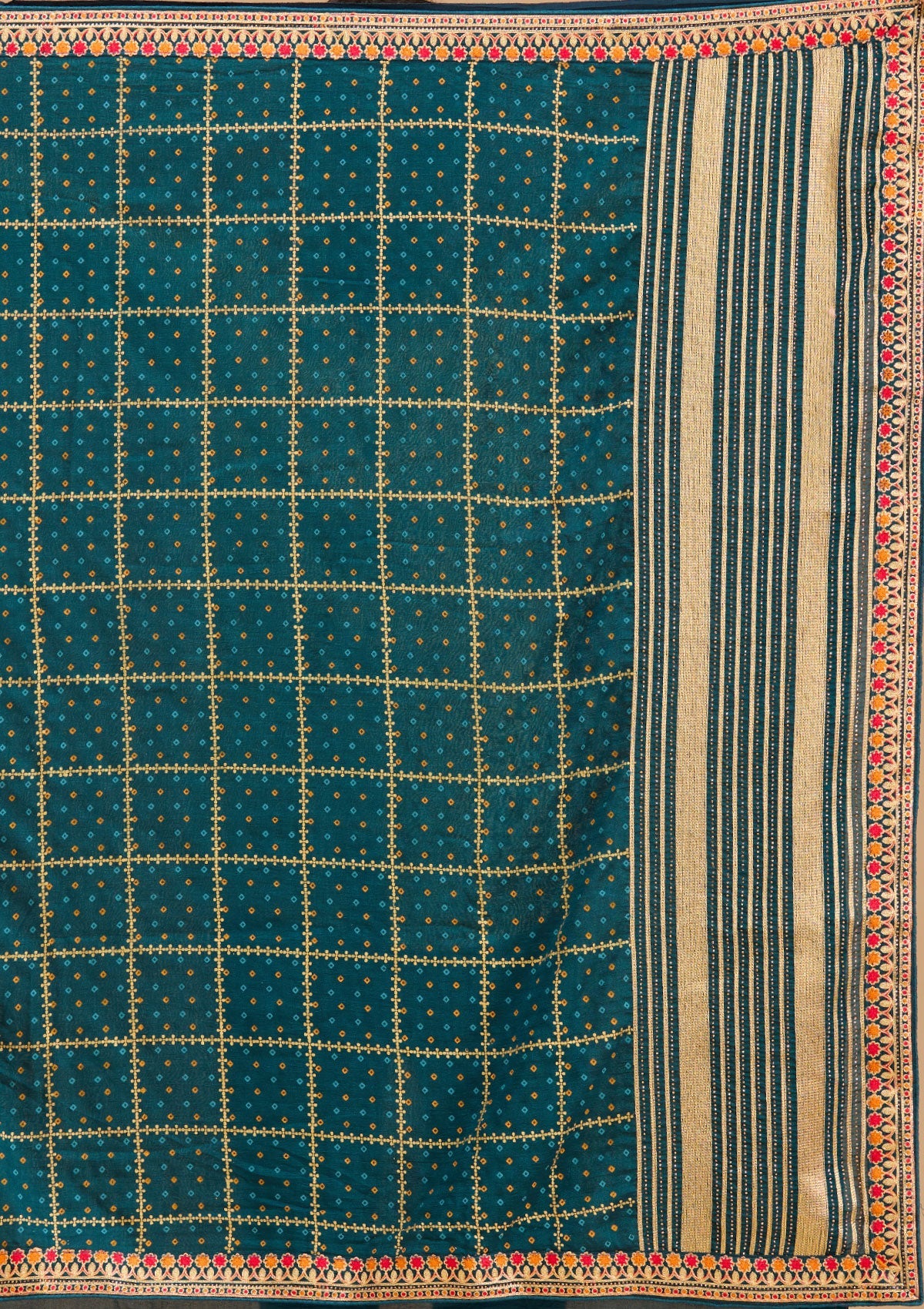 Women's Peacock Blue Gold Zariwork Soft Raw Silk Saree