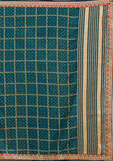 Women's Peacock Blue Gold Zariwork Soft Raw Silk Saree