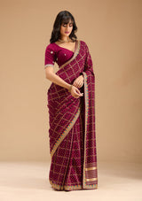 Women's Wine Gold Zariwork Soft Raw Silk Saree