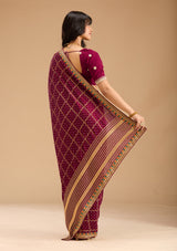 Women's Wine Gold Zariwork Soft Raw Silk Saree