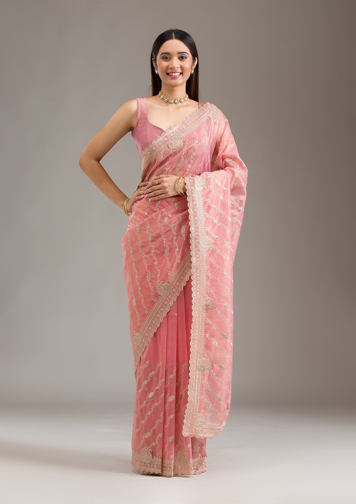 Women's Pink Zariwork Art Silk Saree