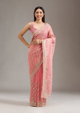 Women's Pink Zariwork Art Silk Saree
