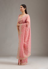 Women's Pink Zariwork Art Silk Saree