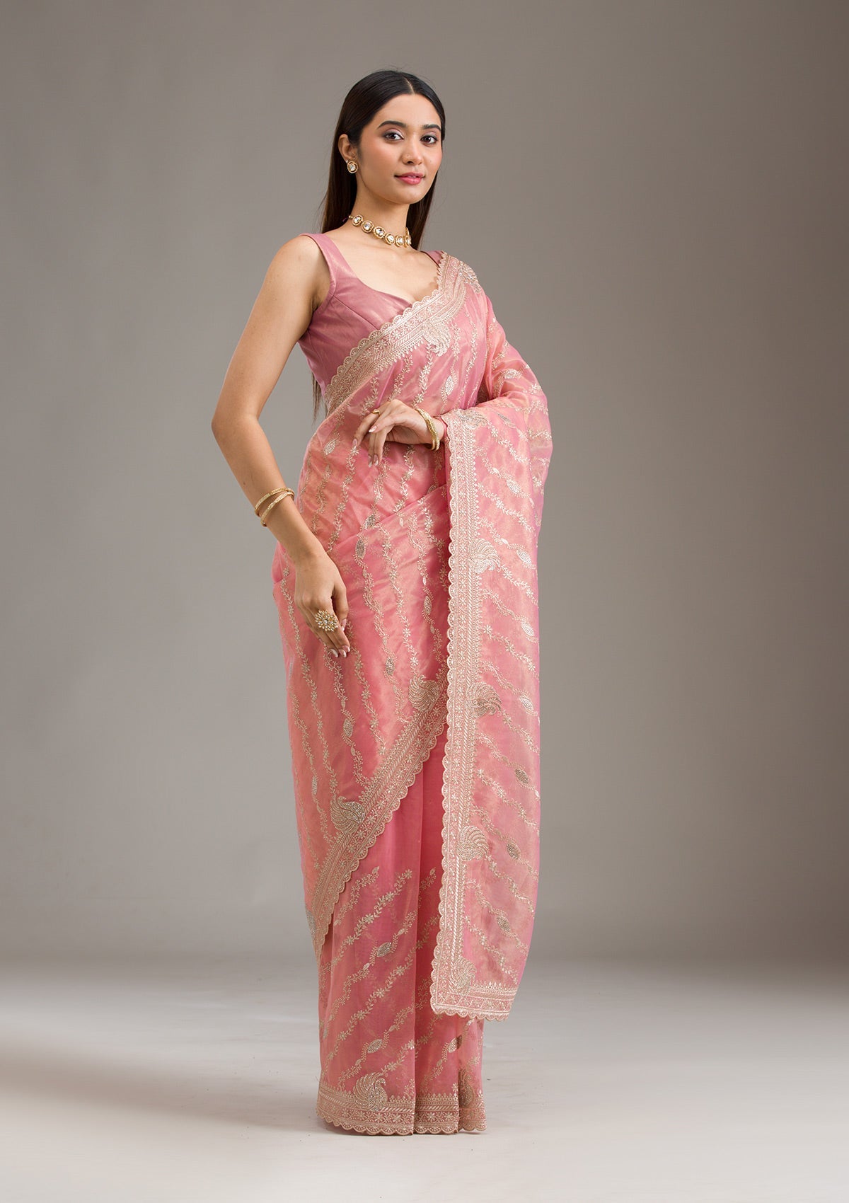 Women's Pink Zariwork Art Silk Saree
