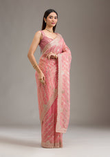 Women's Pink Zariwork Art Silk Saree