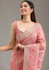 Women's Pink Zariwork Art Silk Saree