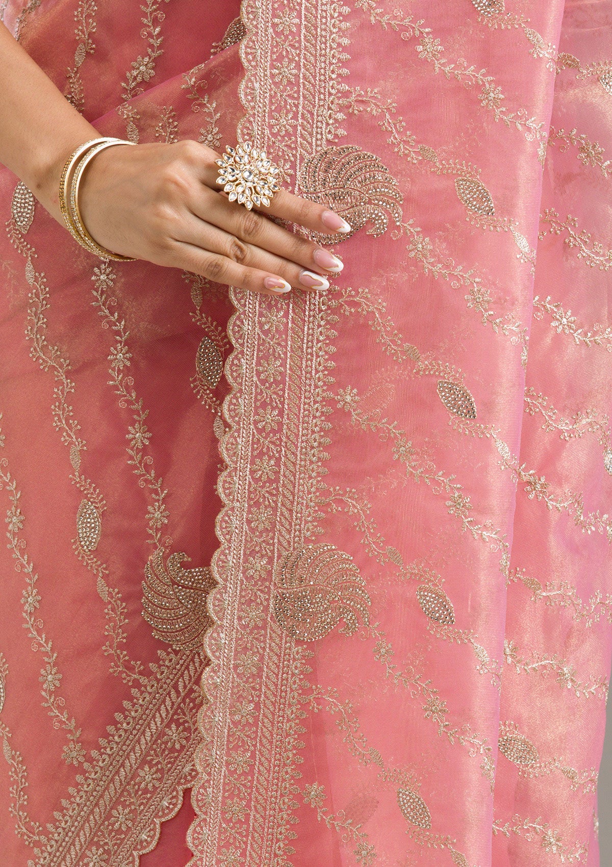 Women's Pink Zariwork Art Silk Saree